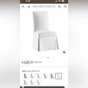 4 Qty. Parsons Chair Slipcover Only - Ballard Essential in Super White Twill